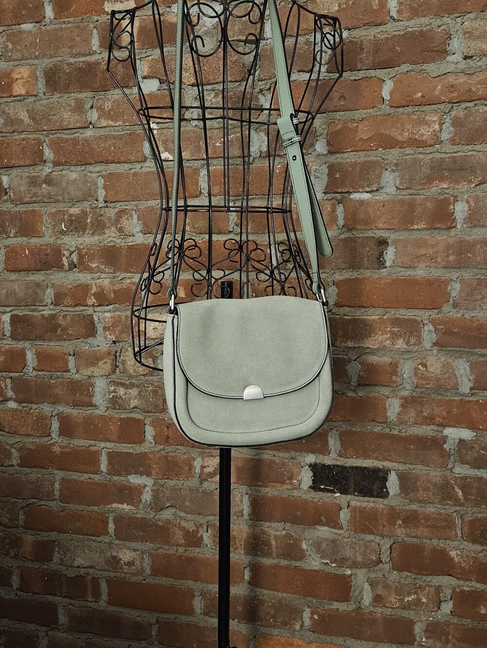 Sorial Sage Green Faux Suesec Crossbody Bag